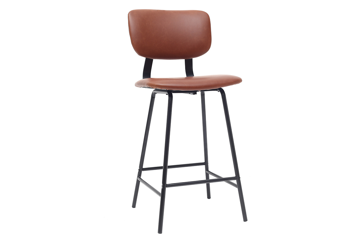 Tabourets de bar vintage marron clair avec pieds mtal 65 cm (lot de 2) LAB