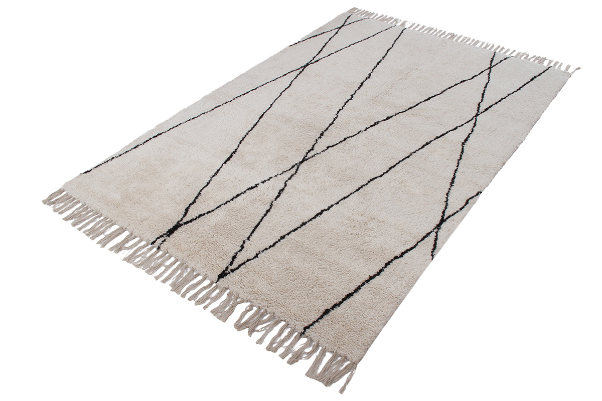 Tapis berbre  franges en coton cru 160 x 230cm HODNA