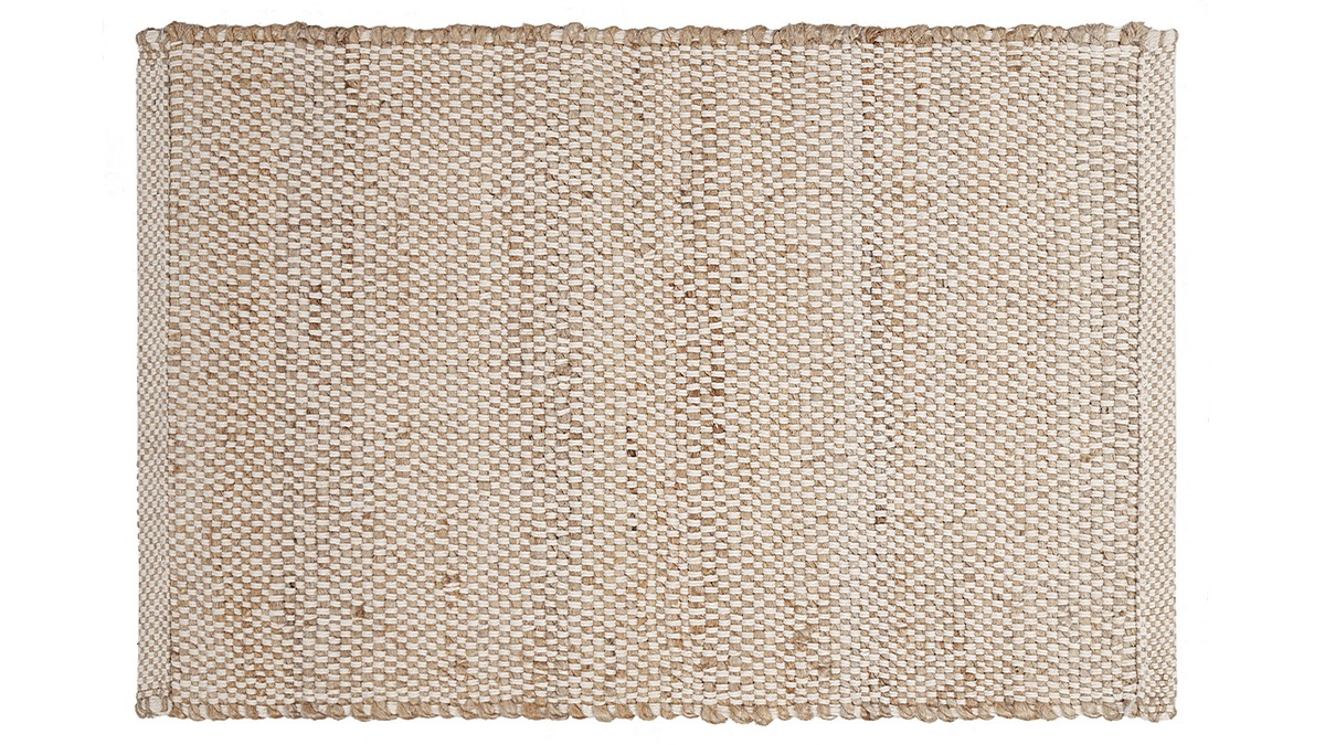 Tapis rectangulaire beige en jute et coton tisss L140 x L200 EFFIA