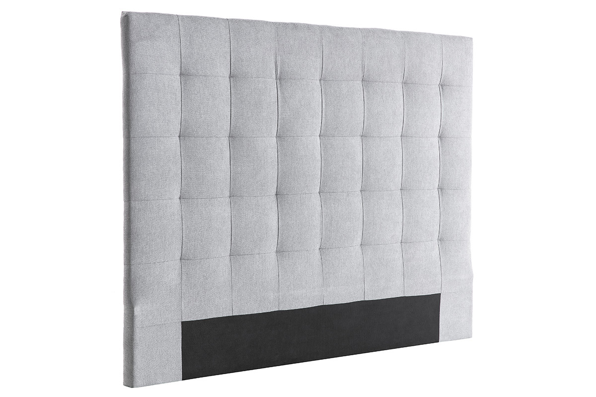 Tte de lit capitonne en tissu gris L140 cm HALCIONA