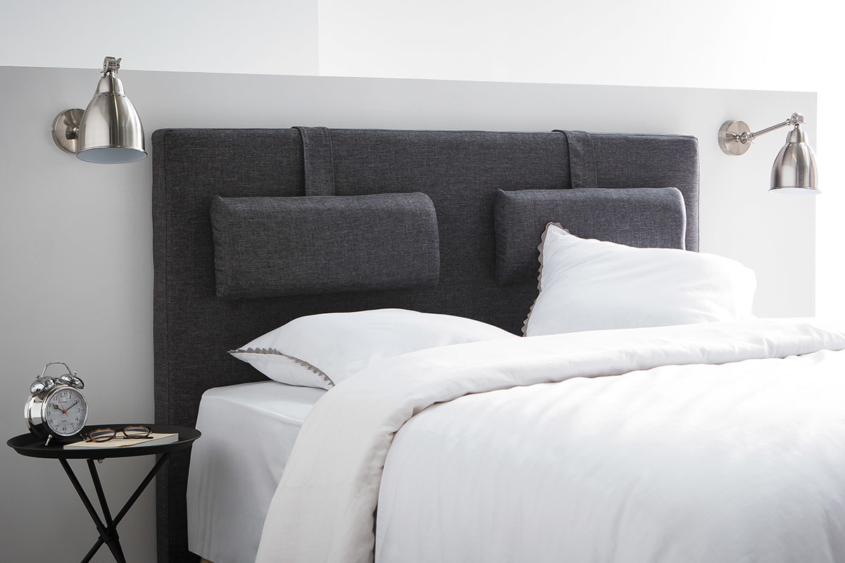 Tte de lit en tissu gris fonc avec repose tte amovibles L170 cm LORRY